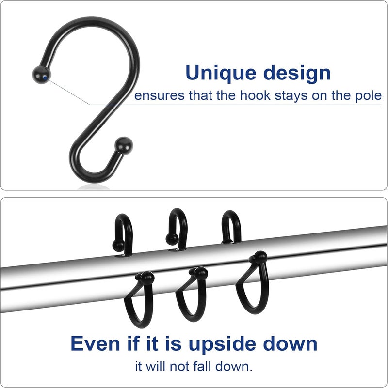 Gidse Metal Shower Curtain Hooks, Set of 12, Rust Proof Shower Curtain Hooks Rings, Durable S Shaped Hooks Hangers for Shower Curtains, Kitchen Utensils, Clothes, Towels (Black) - Image 3